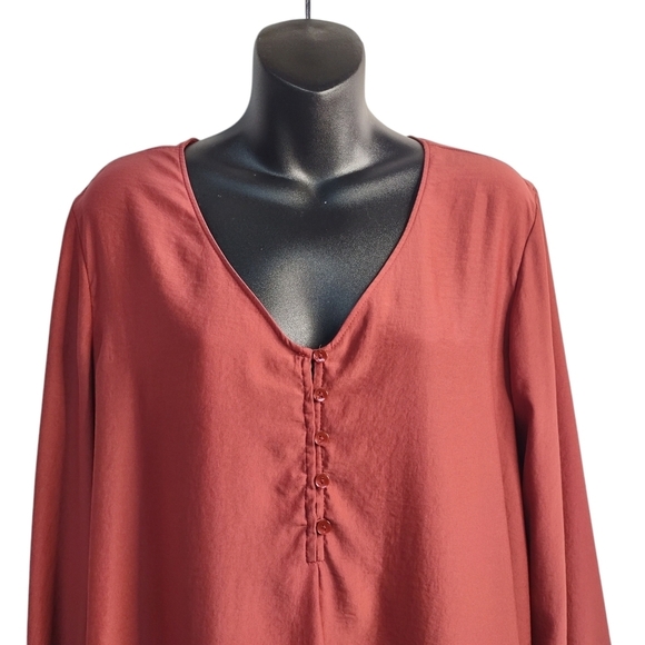 Valette Blouse Women's Marsala Red V-Neck Longsleeve Top Blouse Size Large - Picture 4 of 10
